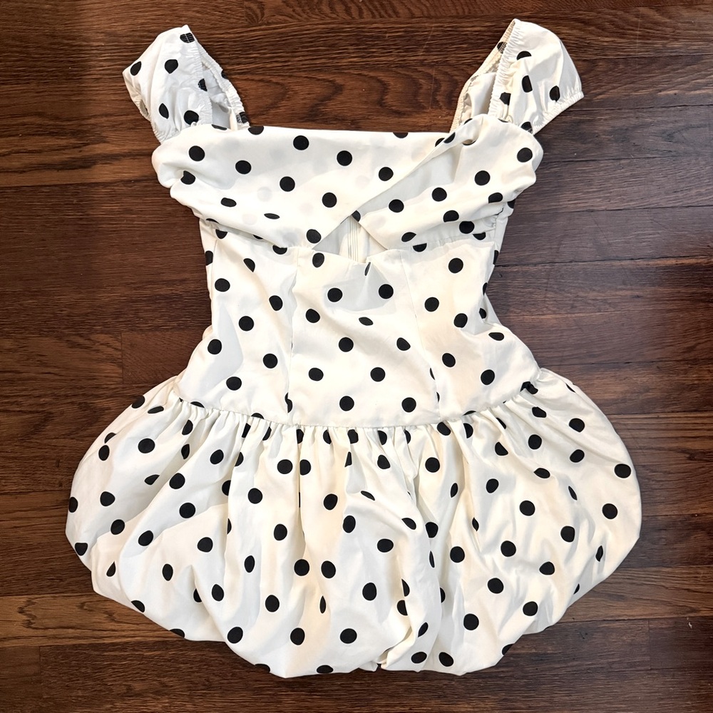 Hello Molly Bubble Hem Mini Dress - White Black Polka Dot Small Size 4